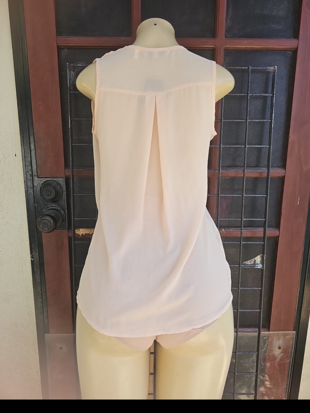 Sleeveless Surplice Bodysuit in Light Pink and Black - Picture 3 of 4
